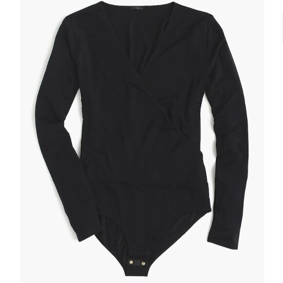 J. Crew Tops - J Crew Long Sleeve Wrap Bodysuit Black XL
